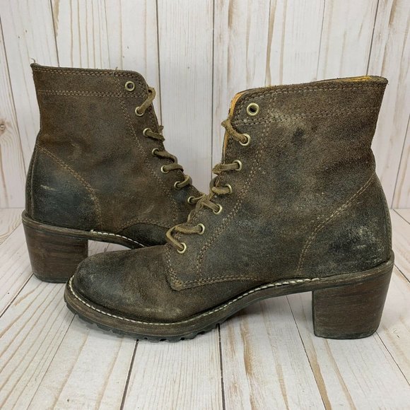 Frye Sabrina 6G Lace-up Oiled Suede Boots Womens Size 8 Lace Up Heeled Bootie - Picture 8 of 10